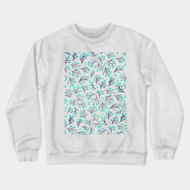 Watercolor winter flowers - indigo and aqua Crewneck Sweatshirt by wackapacka